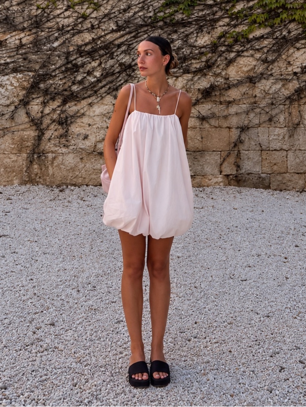 ZARA BNWT NYLON BALLOON MINI DRESS. CHALK PINK 2598/356/626